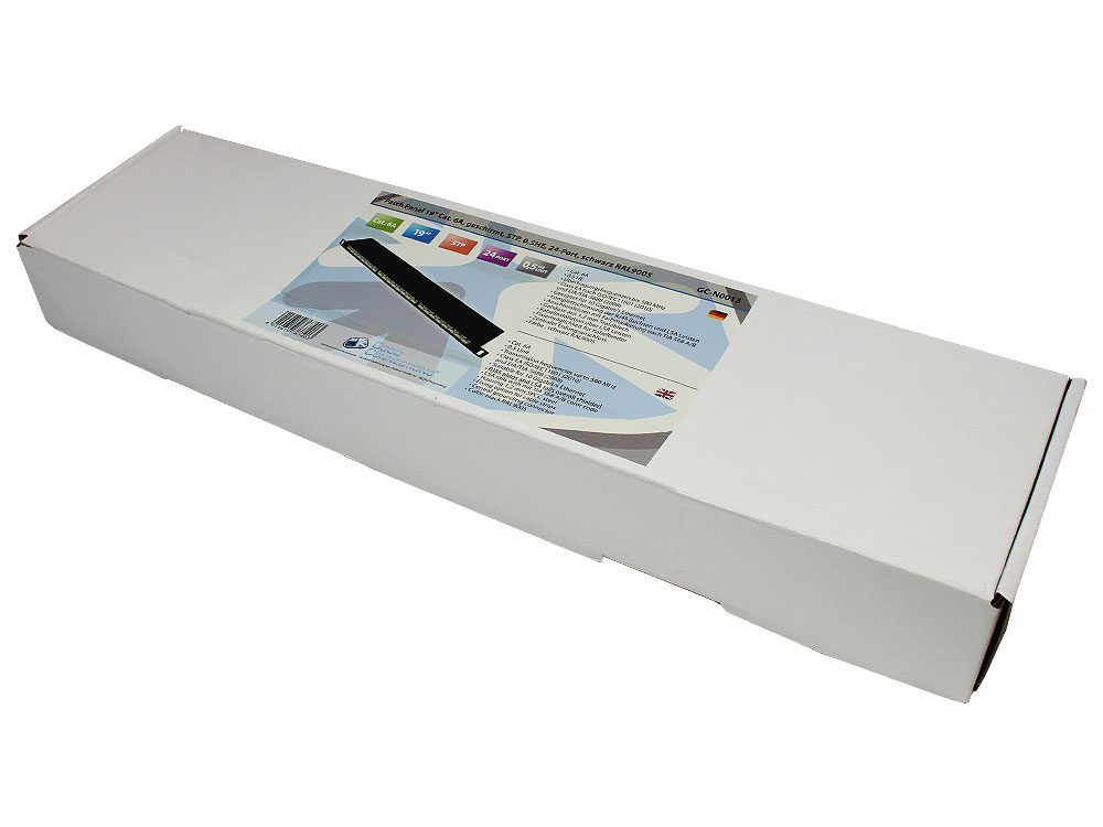 Patch Panel 19'' Cat.6A, geschirmt, STP, 0,5HE, 24-Port, schwarz RAL9005, Good Connections