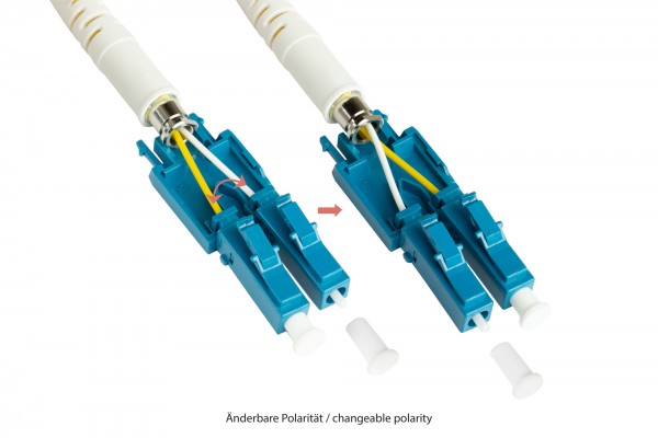 Patchkabel LWL Duplex OS2 (Singlemode, 9/125) LC/LC, UNIBOOT, LSZH, Entriegelungslasche, 3m, Good Connections®