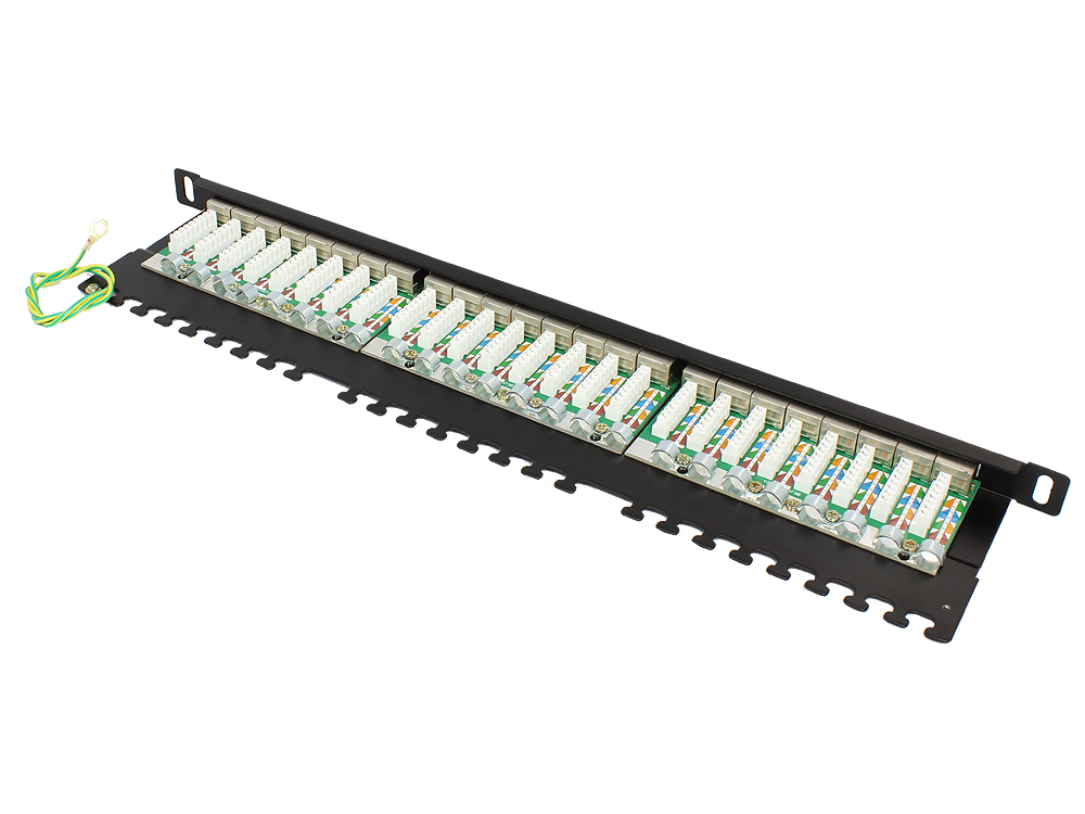 Patch Panel 19'' Cat.6A, geschirmt, STP, 0,5HE, 24-Port, schwarz RAL9005, Good Connections