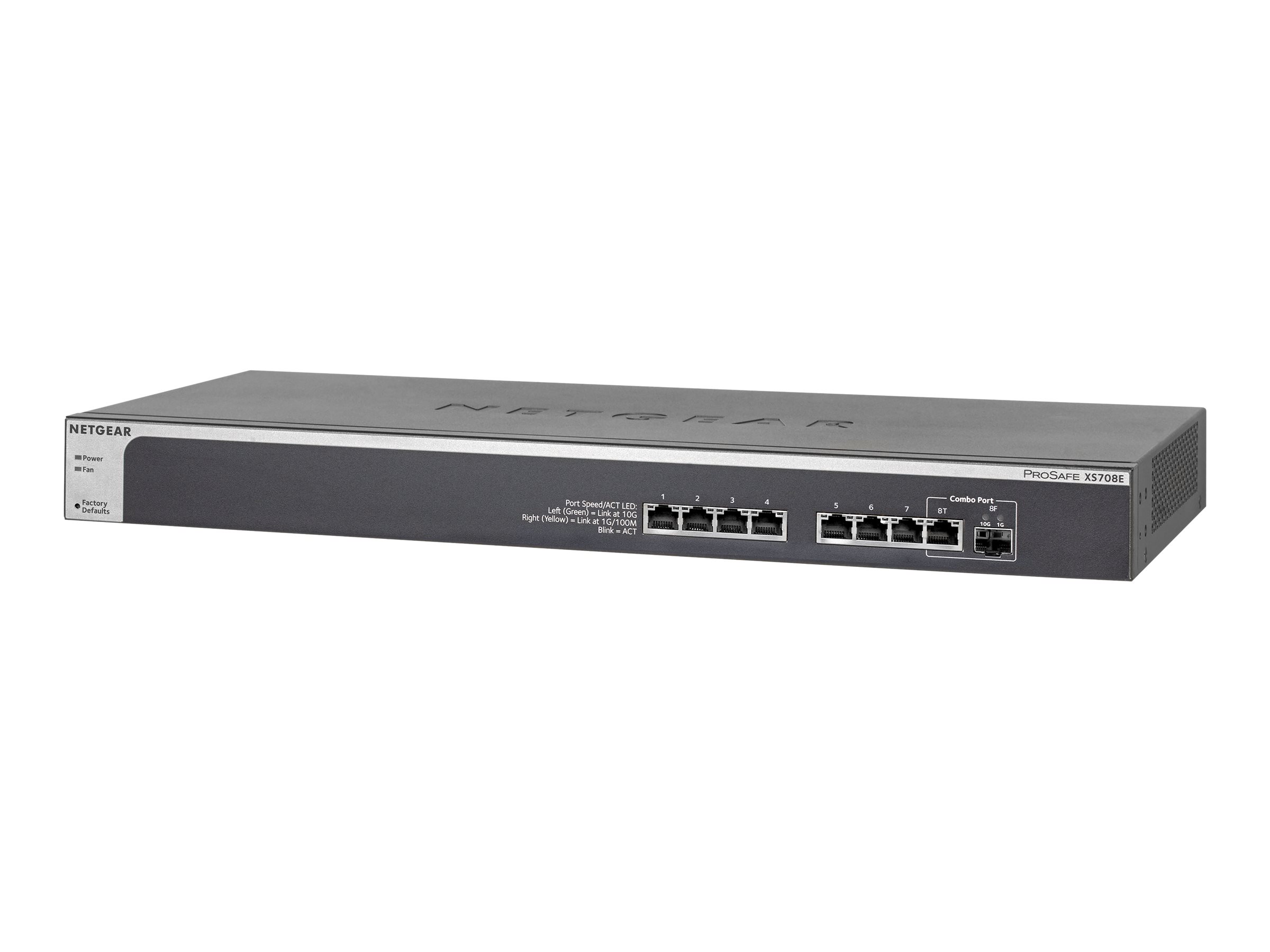 NETGEAR ProSafe Plus XS708Ev2 - Switch - verwaltet - 8 x 10 Gigabit Ethernet + 1 x SFP+ (kombiniert) - Desktop, an Rack montierbar - AC 100/230 V